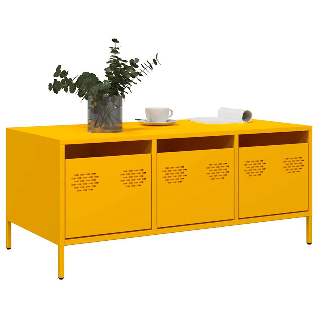 vidaXL Mesa de centro acero laminado en frío amarillo 101,5x50x43,5 cm