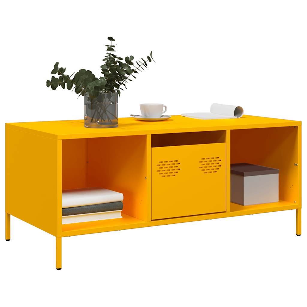 vidaXL Mesa de centro acero laminado en frío amarillo 101,5x50x43,5 cm