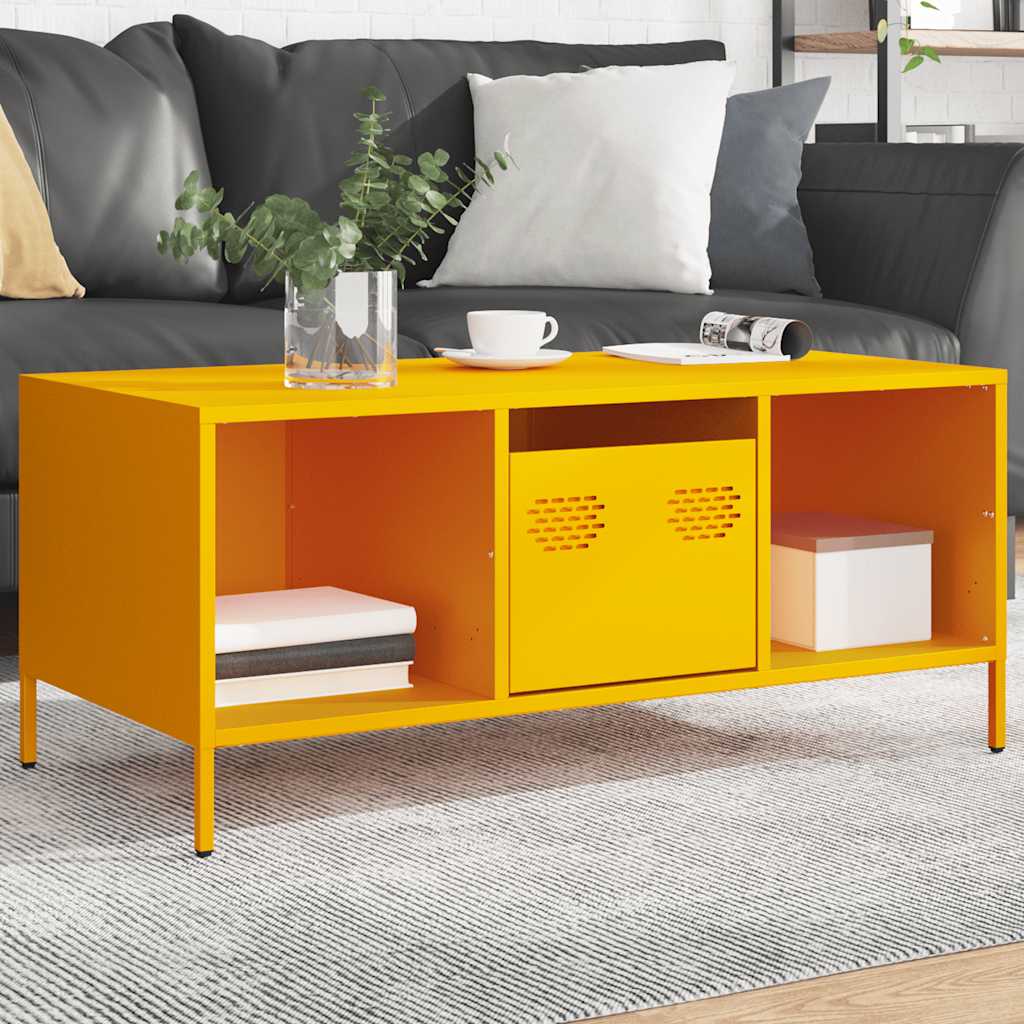 vidaXL Mesa de centro acero laminado en frío amarillo 101,5x50x43,5 cm