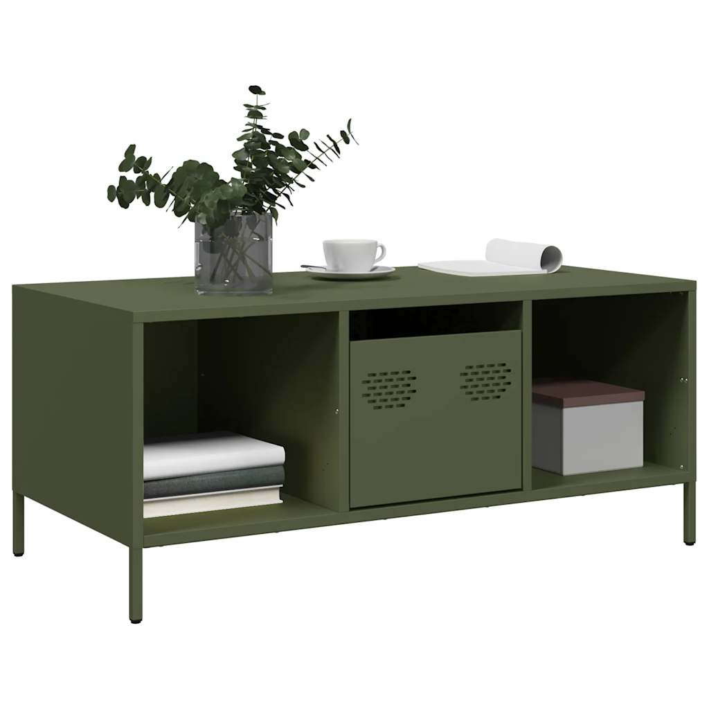 vidaXL Mesa de centro acero laminado frío verde oliva 101,5x50x43,5 cm