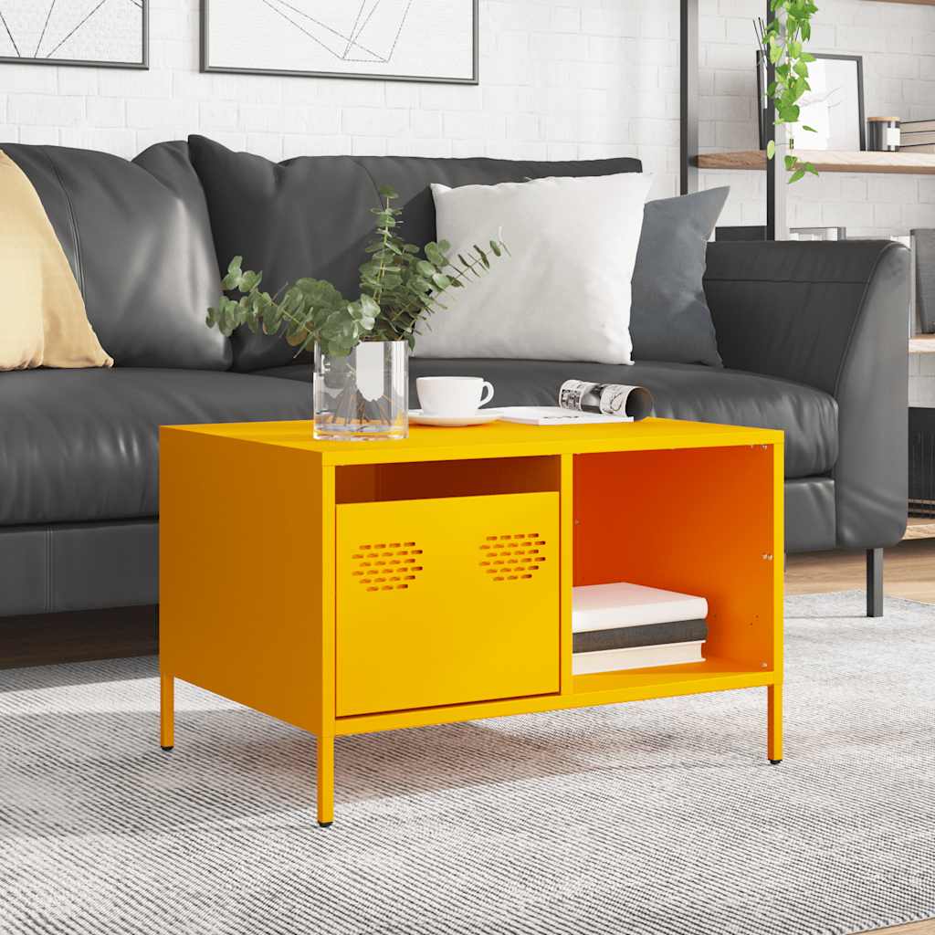 vidaXL Mesa de centro acero laminado en frío amarillo 68,5x50x43,5 cm