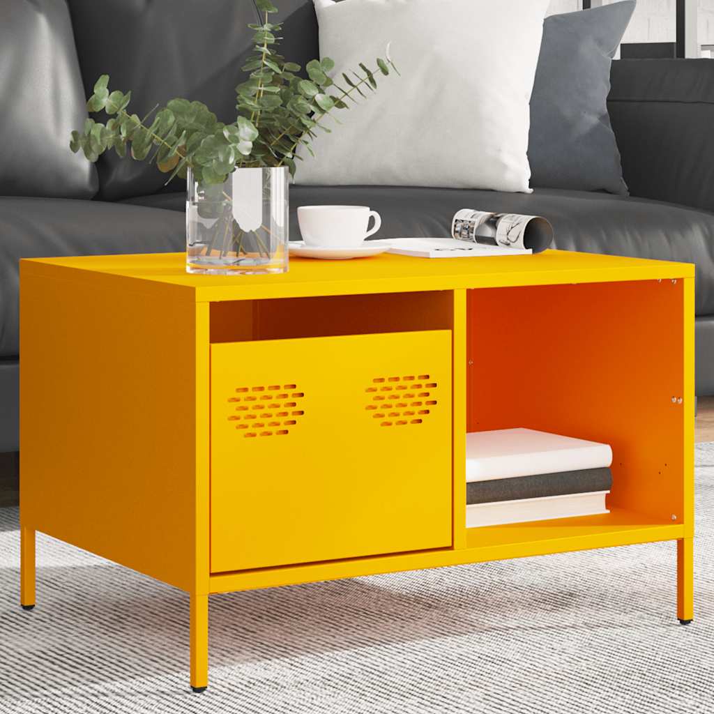 vidaXL Mesa de centro acero laminado en frío amarillo 68,5x50x43,5 cm