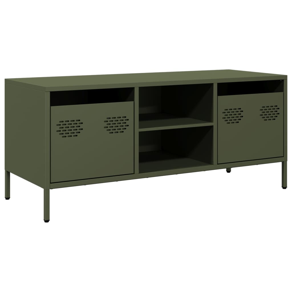 vidaXL Mueble TV acero laminado en frío verde oliva 101,5x39x43,5 cm