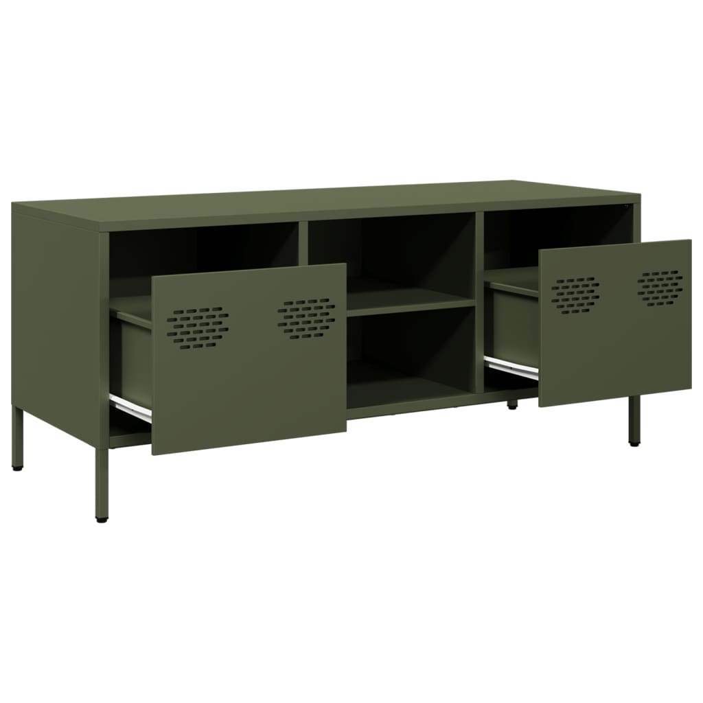 vidaXL Mueble TV acero laminado en frío verde oliva 101,5x39x43,5 cm