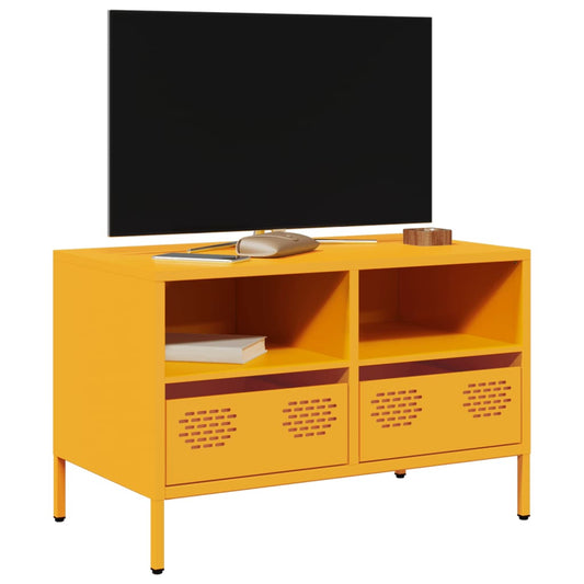 vidaXL Mueble TV acero laminado en frío amarillo mostaza 68x39x43,5 cm