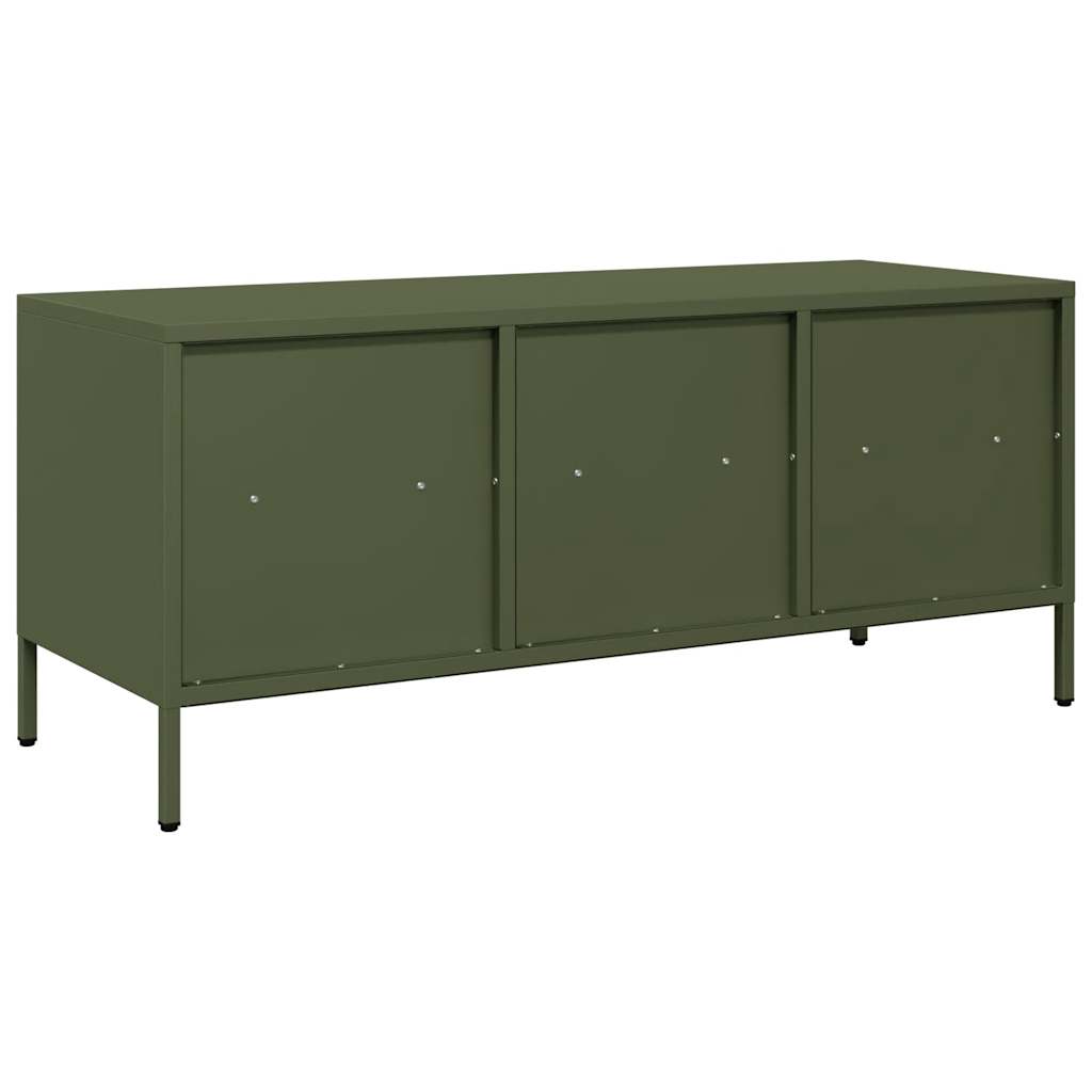 vidaXL Mueble TV acero laminado en frío verde oliva 101,5x39x43,5 cm