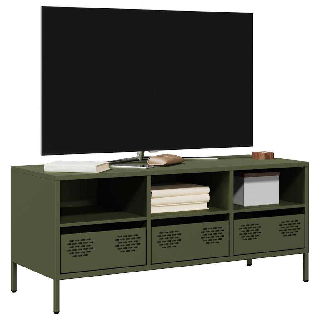 vidaXL Mueble TV acero laminado en frío verde oliva 101,5x39x43,5 cm