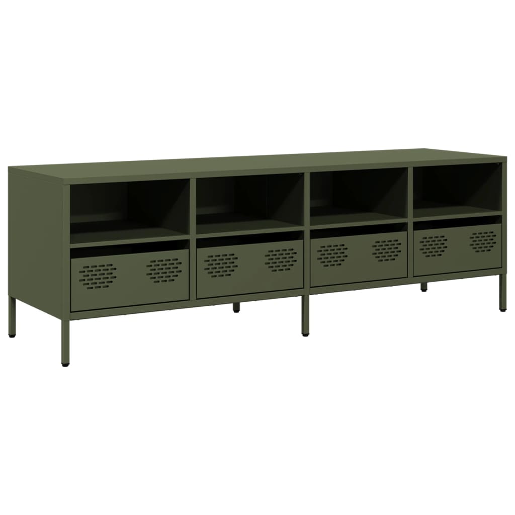 vidaXL Mueble TV acero laminado en frío verde oliva 135x39x43,5 cm