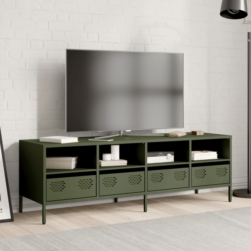 vidaXL Mueble TV acero laminado en frío verde oliva 135x39x43,5 cm