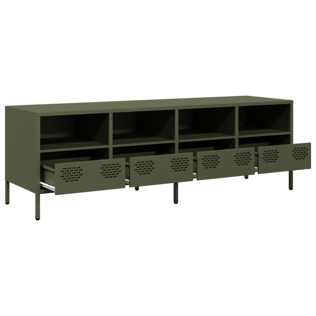 vidaXL Mueble TV acero laminado en frío verde oliva 135x39x43,5 cm