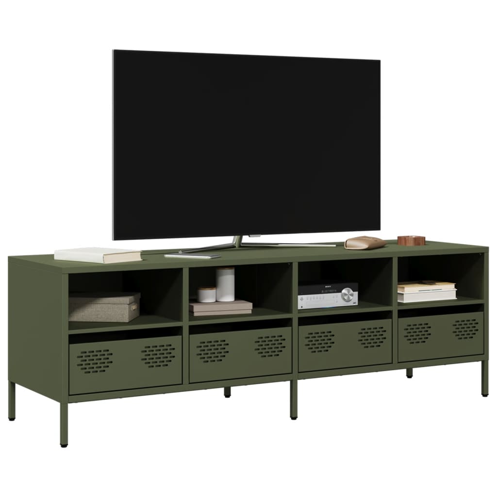 vidaXL Mueble TV acero laminado en frío verde oliva 135x39x43,5 cm