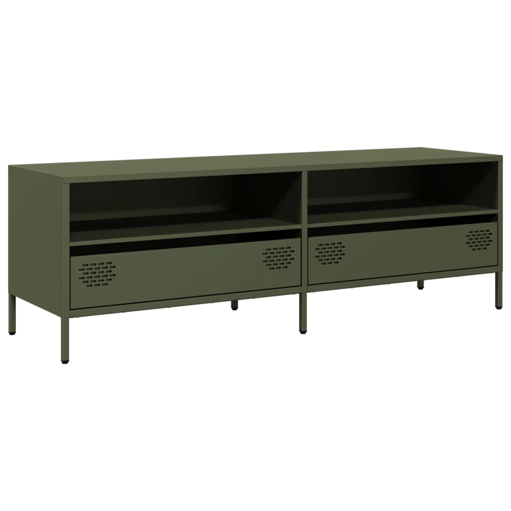 vidaXL Mueble TV acero laminado en frío verde oliva 135x39x43,5 cm