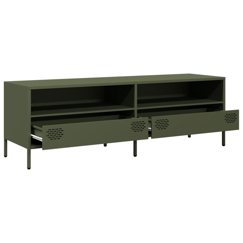 vidaXL Mueble TV acero laminado en frío verde oliva 135x39x43,5 cm