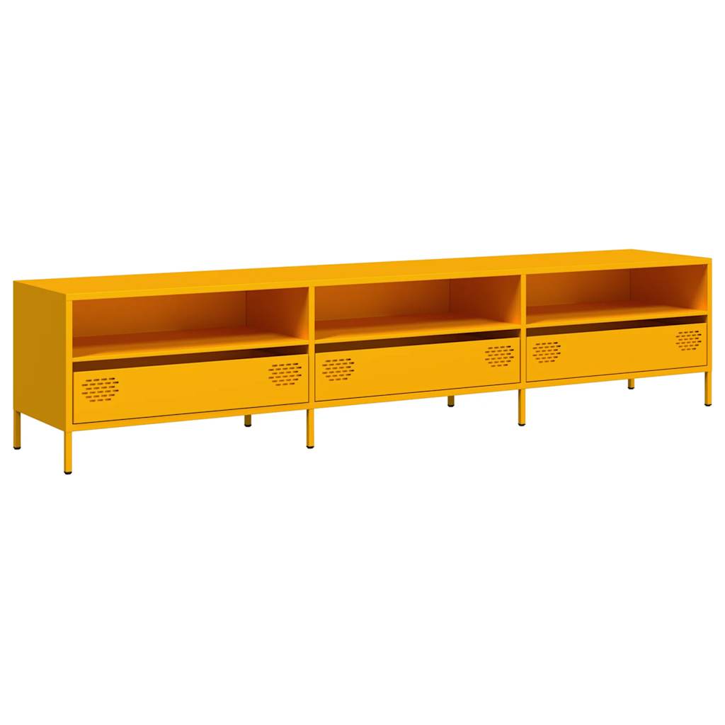 vidaXL Mueble TV acero laminado en frío amarillo mostaza 202x39x43,5cm