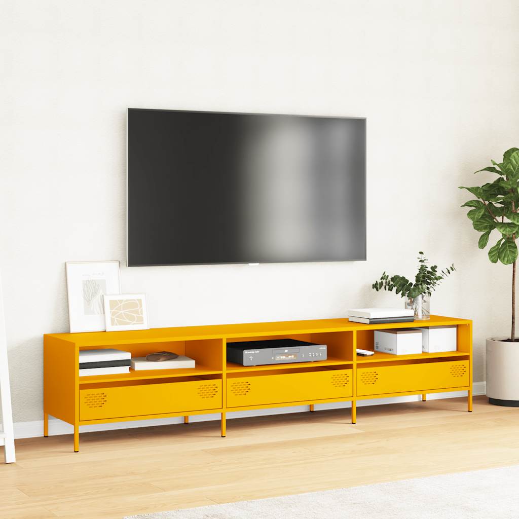 vidaXL Mueble TV acero laminado en frío amarillo mostaza 202x39x43,5cm