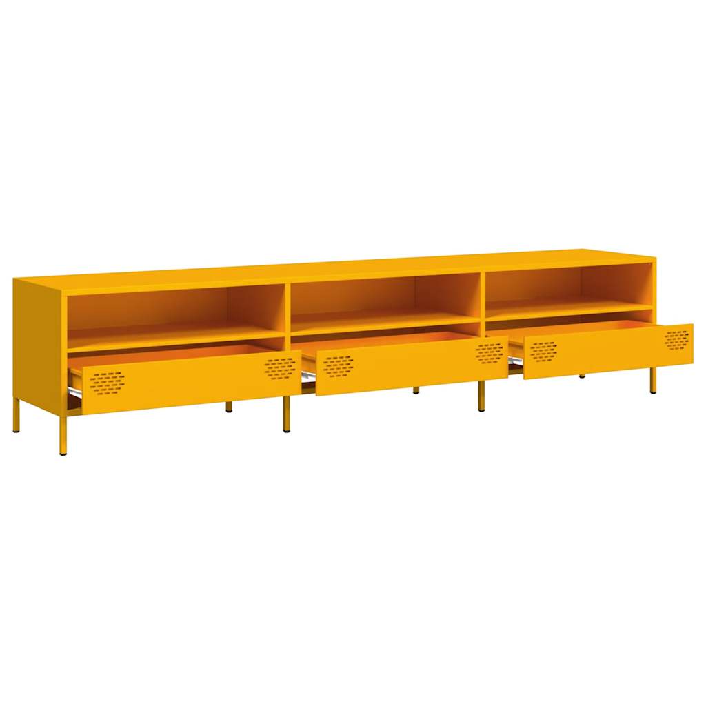 vidaXL Mueble TV acero laminado en frío amarillo mostaza 202x39x43,5cm