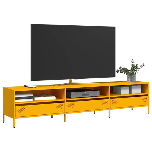 vidaXL Mueble TV acero laminado en frío amarillo mostaza 202x39x43,5cm