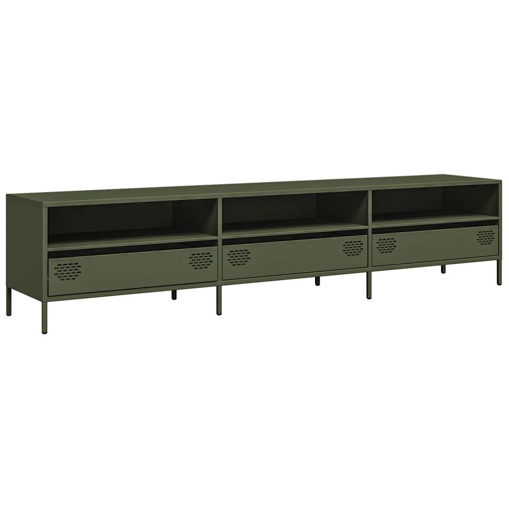 vidaXL Mueble TV acero laminado en frío verde oliva 202x39x43,5 cm