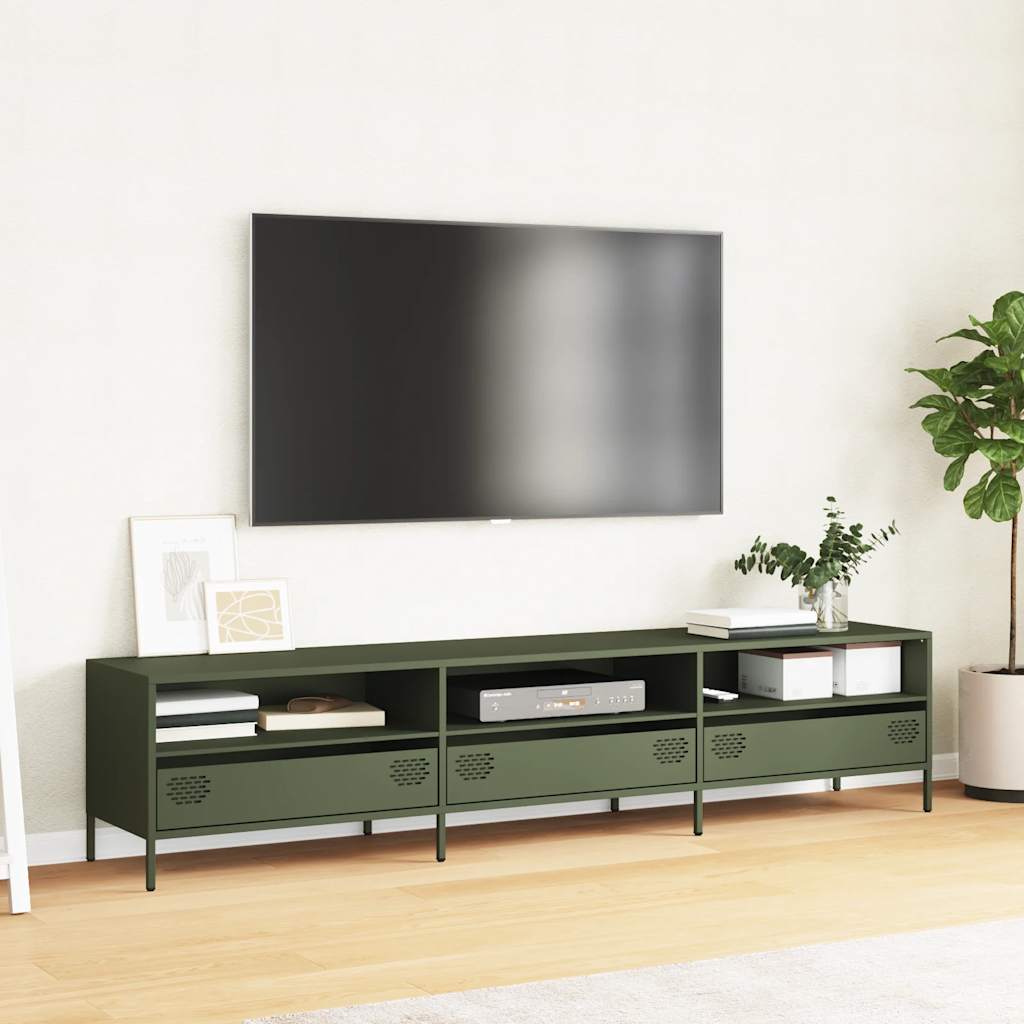 vidaXL Mueble TV acero laminado en frío verde oliva 202x39x43,5 cm