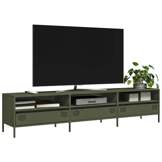 vidaXL Mueble TV acero laminado en frío verde oliva 202x39x43,5 cm