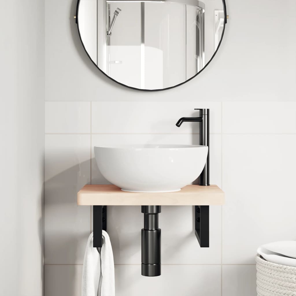 vidaXL Estante de lavabo de pared de acero y madera maciza de haya