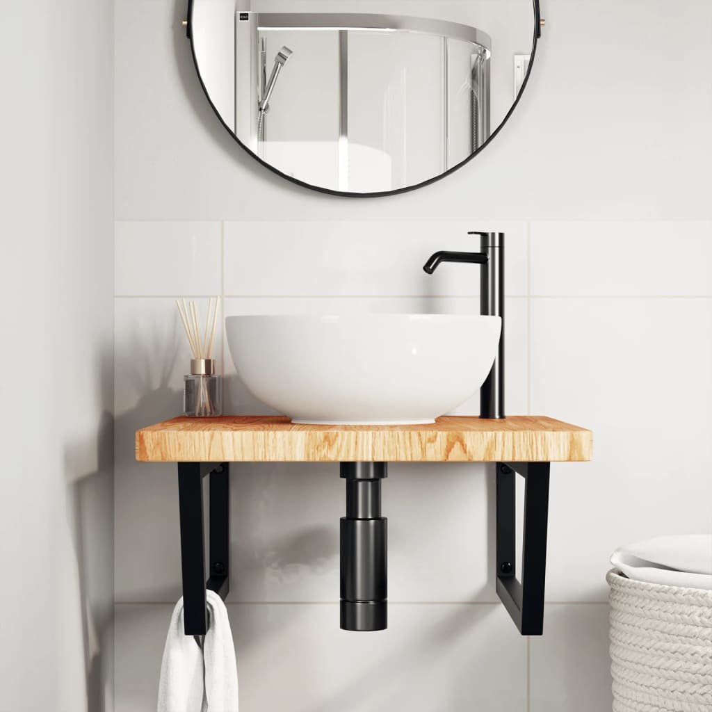 vidaXL Estante de lavabo de pared de acero y madera maciza de roble