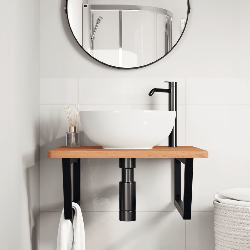 vidaXL Estante de lavabo de pared de acero y madera maciza de haya