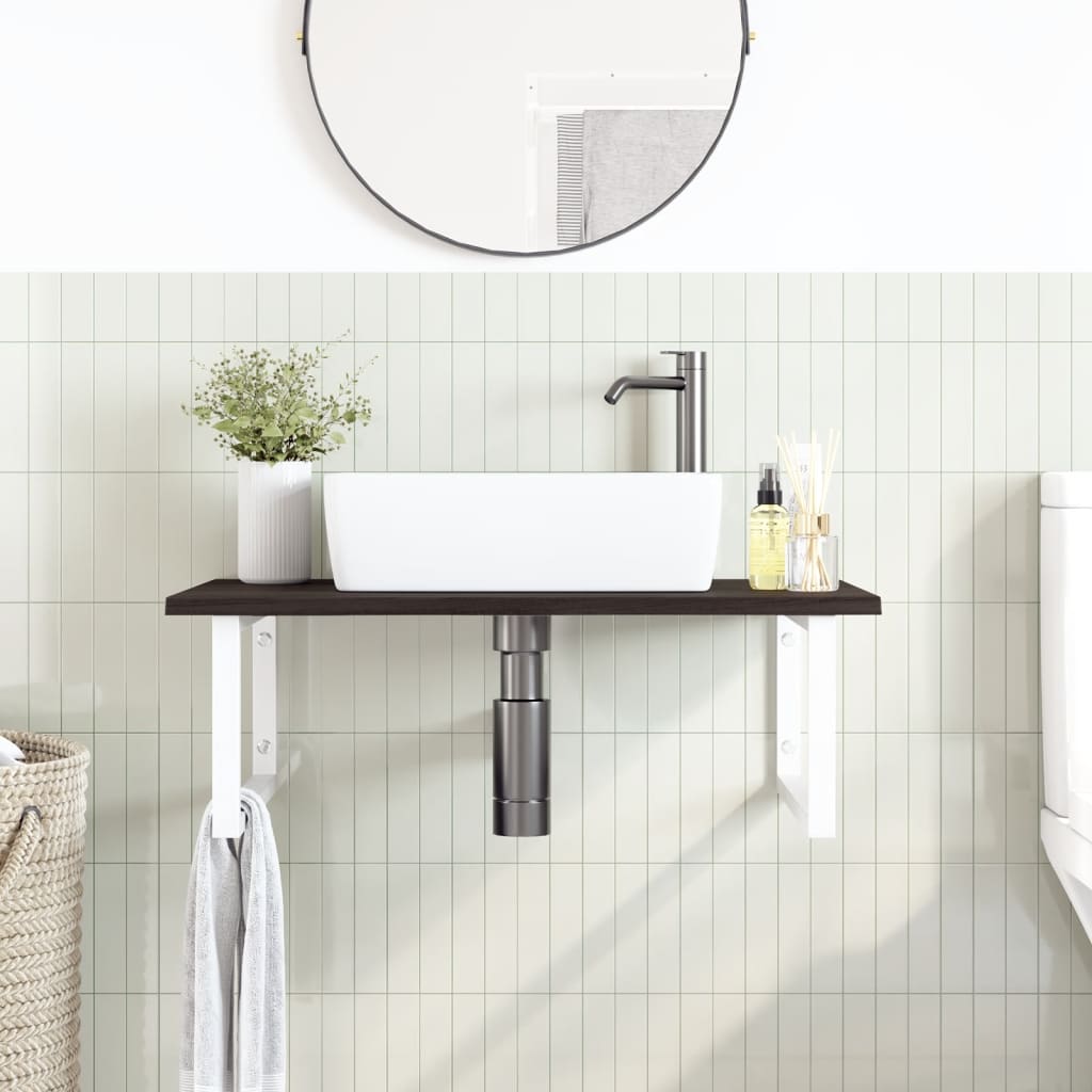 vidaXL Estante de lavabo de pared de acero y madera maciza de roble