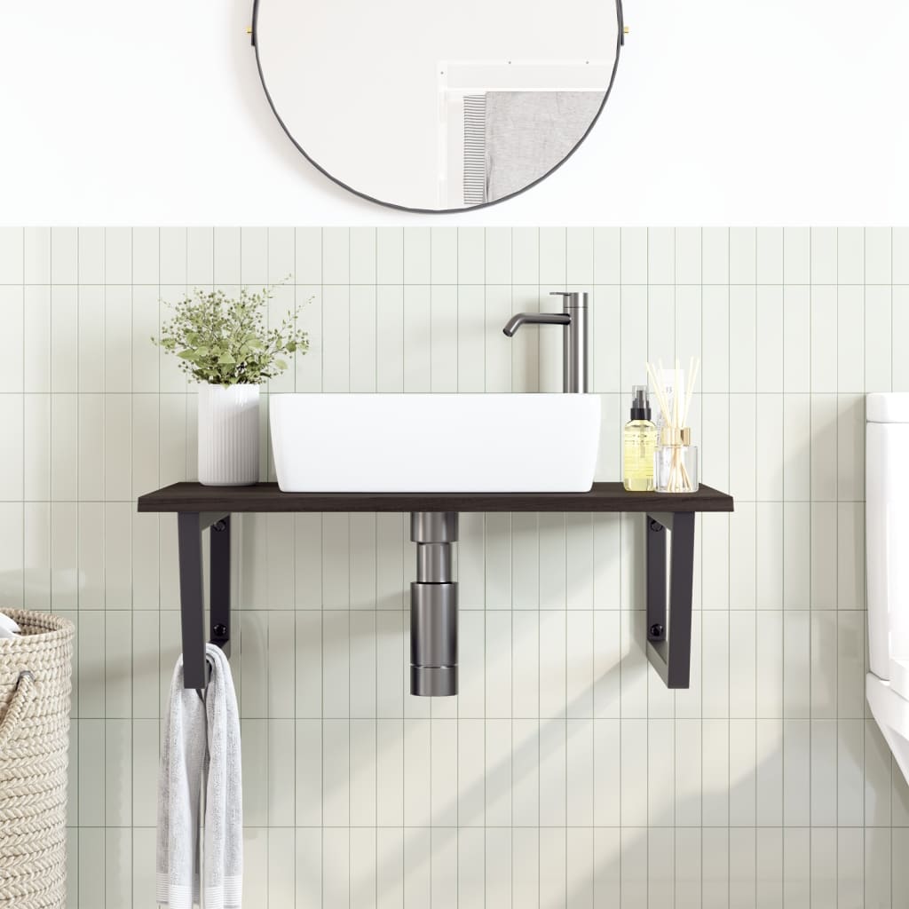 vidaXL Estante de lavabo de pared de acero y madera maciza de roble