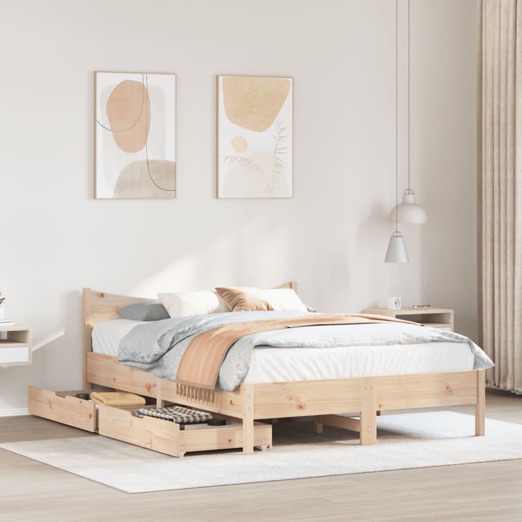 vidaXL Estructura de cama con cojines madera maciza de pino 140x190 cm