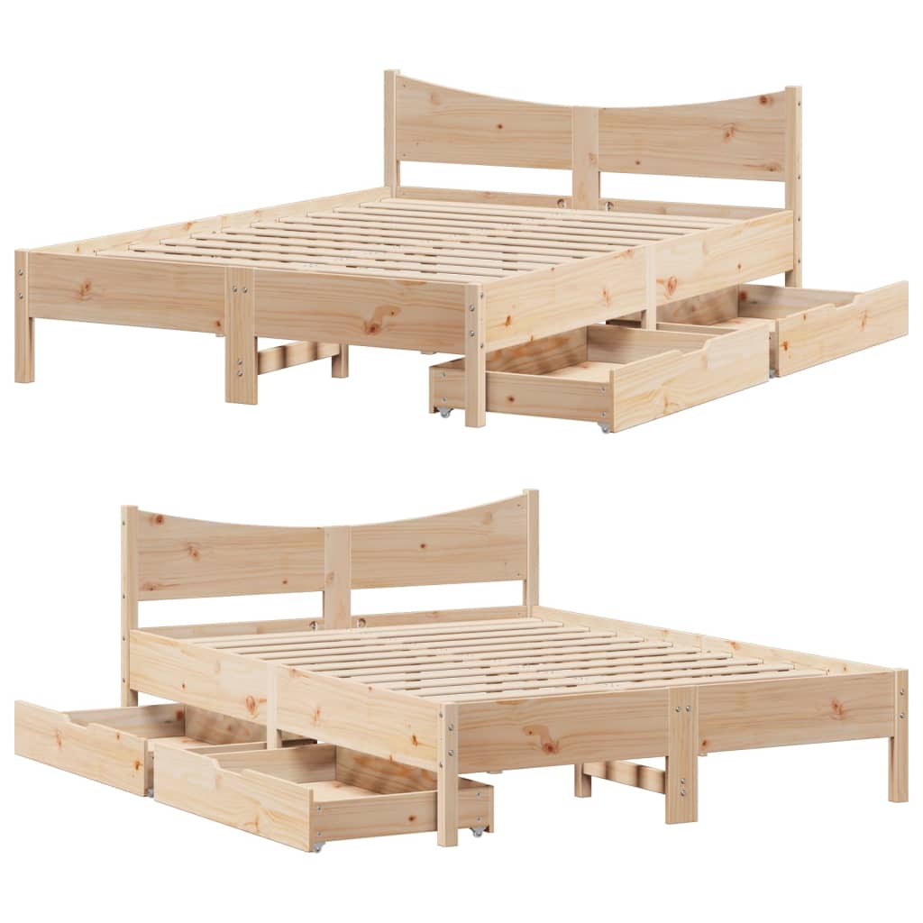 vidaXL Estructura de cama con cojines madera maciza de pino 140x190 cm