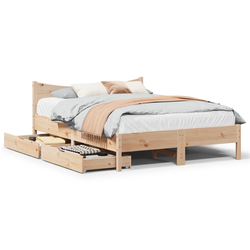 vidaXL Estructura de cama con cojines madera maciza de pino 140x190 cm