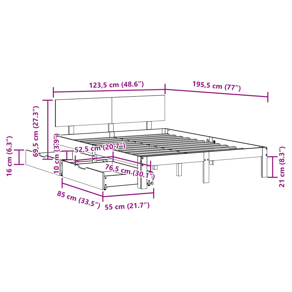 vidaXL Estructura de cama con cajones madera maciza pino 120x190 cm