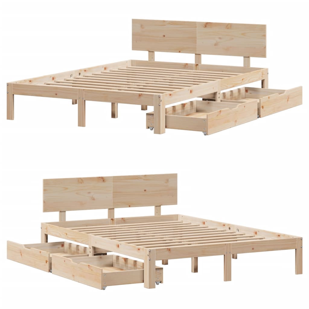 vidaXL Estructura de cama con cajones madera maciza de pino 135x190 cm