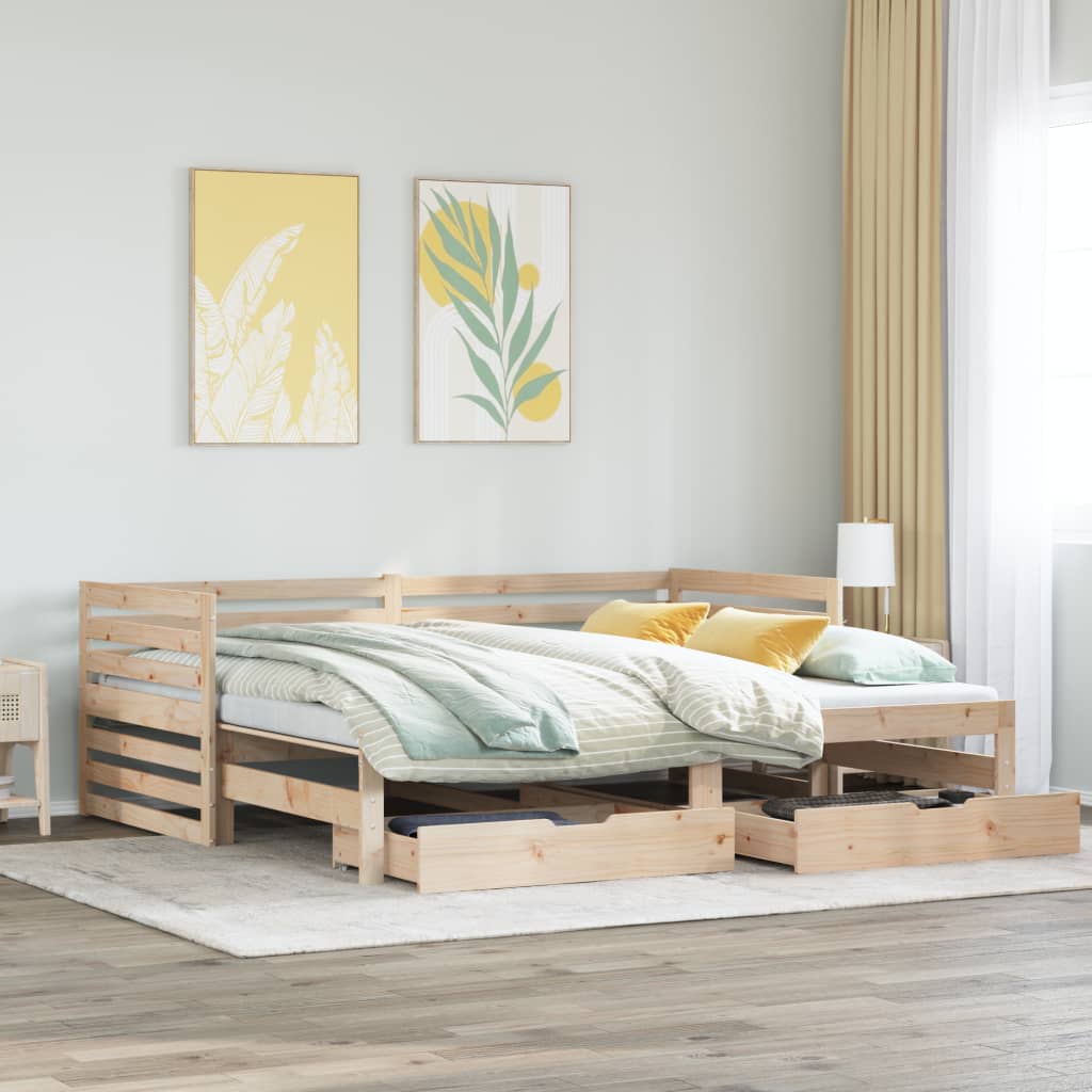 vidaXL Sofá cama con cajones madera maciza de pino 90x200 cm