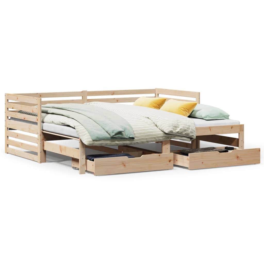 vidaXL Sofá cama con cajones madera maciza de pino 90x200 cm