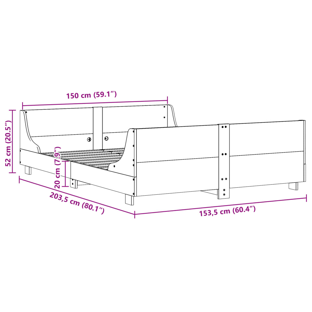 vidaXL Estructura de cama sin colchón madera de pino blanco 150x200 cm