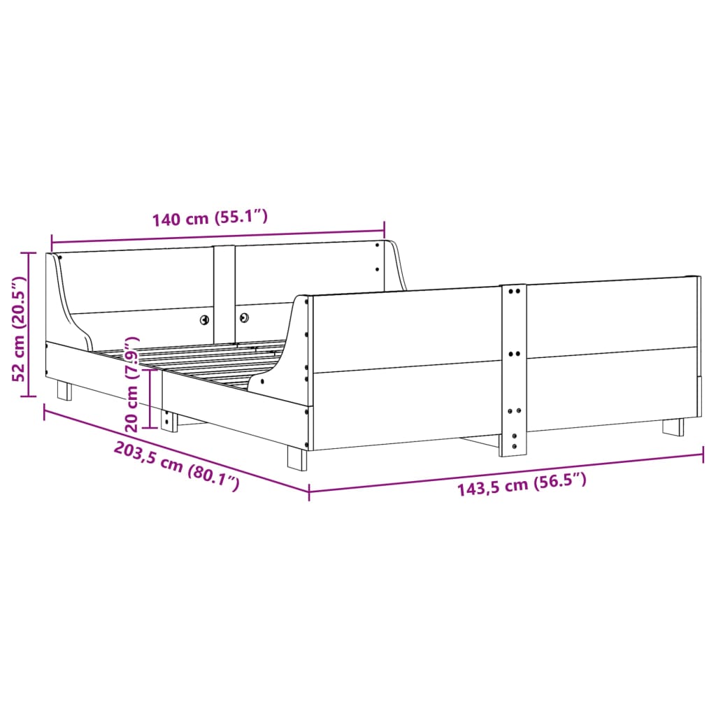 vidaXL Estructura de cama sin colchón madera de pino blanca 140x200 cm