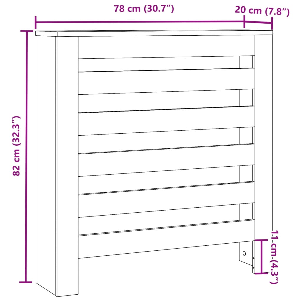 vidaXL Cubierta de radiador madera de ingeniería negro 78x20x82 cm