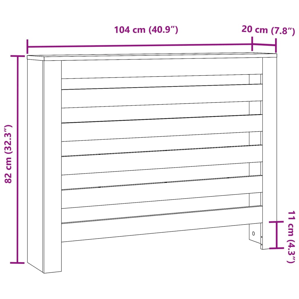 vidaXL Cubierta de radiador madera de ingeniería negro 104x20x82 cm