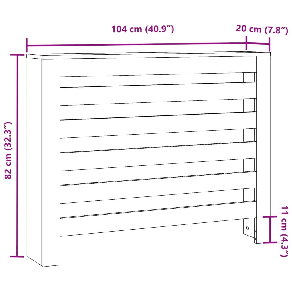 vidaXL Cubierta de radiador madera ingeniería roble Sonoma 104x20x82cm