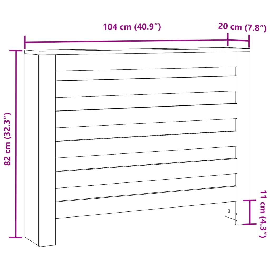 vidaXL Cubierta de radiador madera ingeniería gris Sonoma 104x20x82 cm