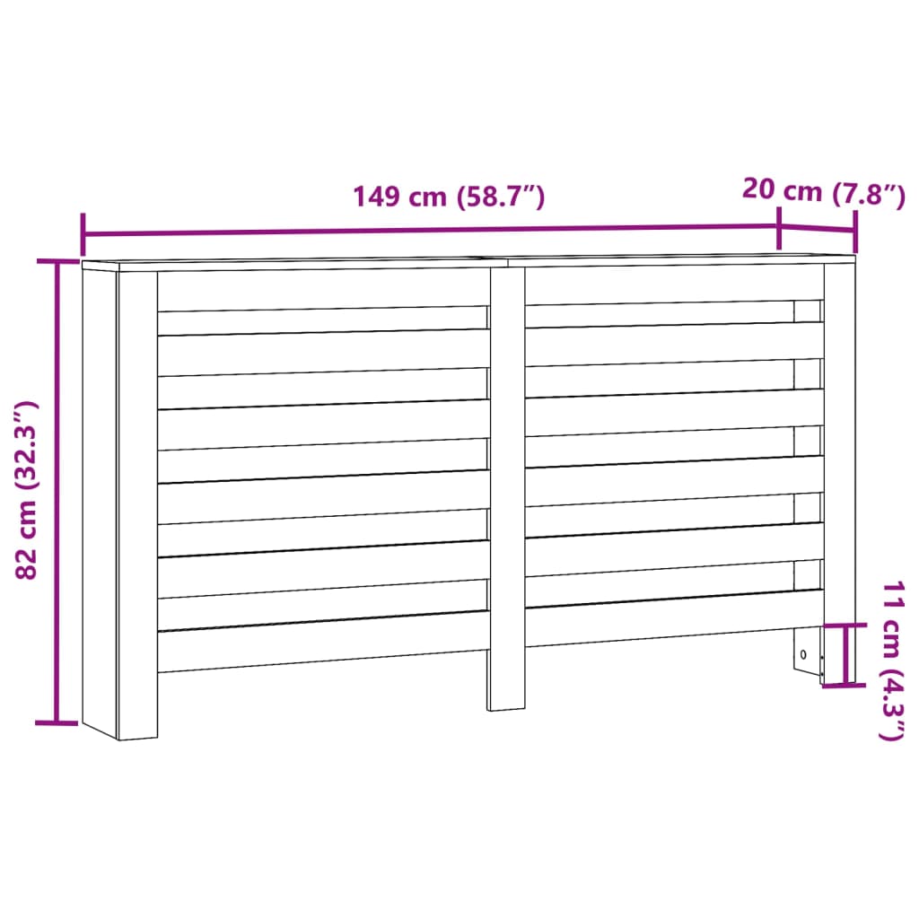 vidaXL Cubierta de radiador madera de ingeniería negro 149x20x82 cm