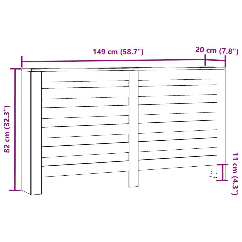 vidaXL Cubierta de radiador madera ingeniería roble Sonoma 149x20x82cm