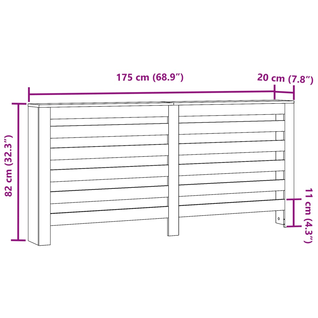 vidaXL Cubierta de radiador madera de ingeniería negro 175x20x82 cm