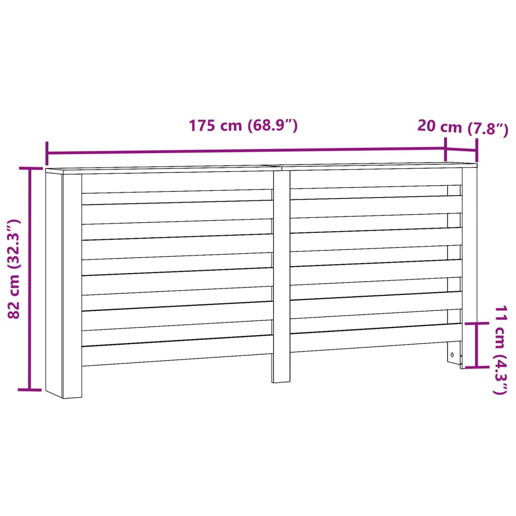 vidaXL Cubierta de radiador madera ingeniería gris Sonoma 175x20x82 cm