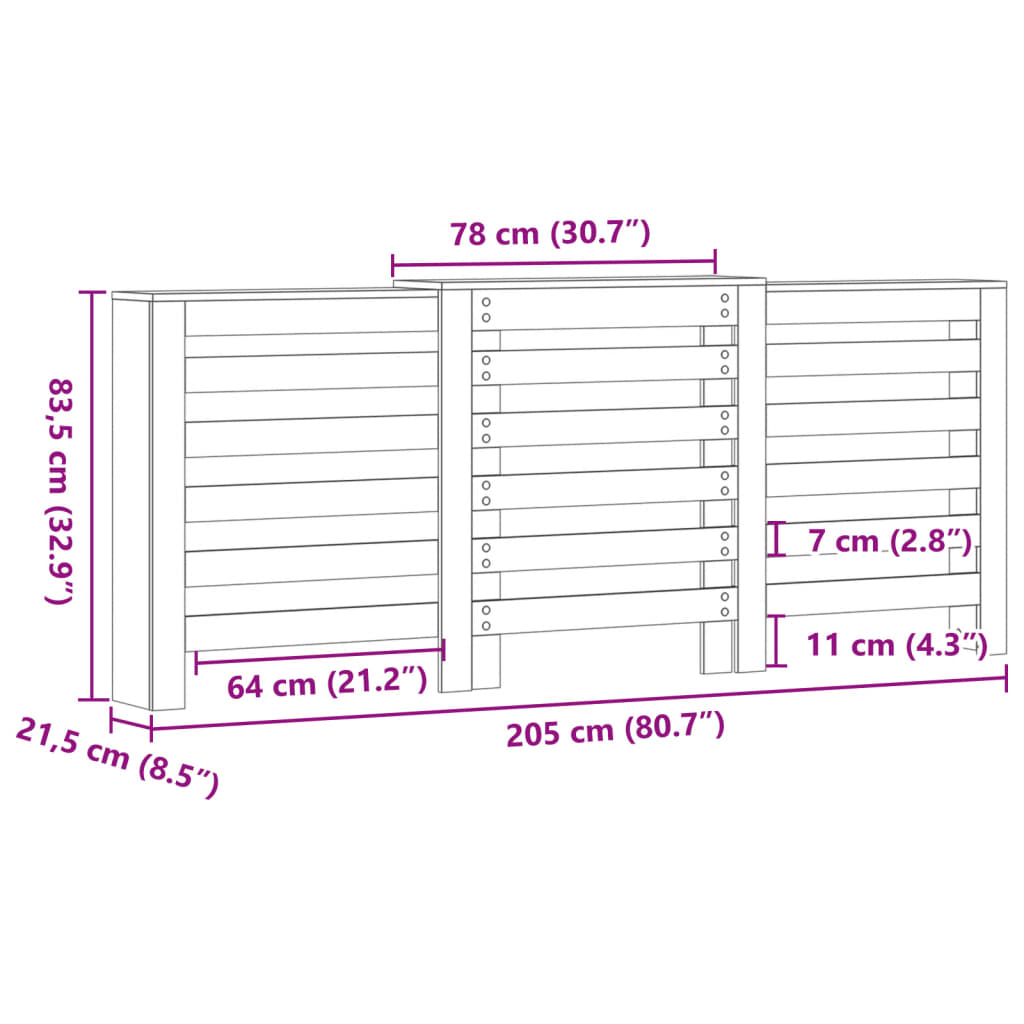 vidaXL Cubierta de radiador madera ingeniería blanco 205x21,5x83,5 cm