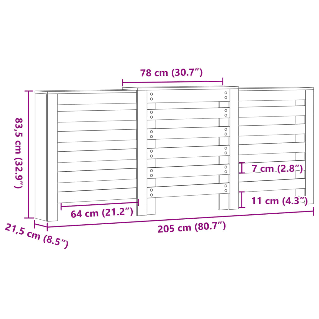 vidaXL Cubierta de radiador madera color roble Sonoma 205x21,5x83,5 cm