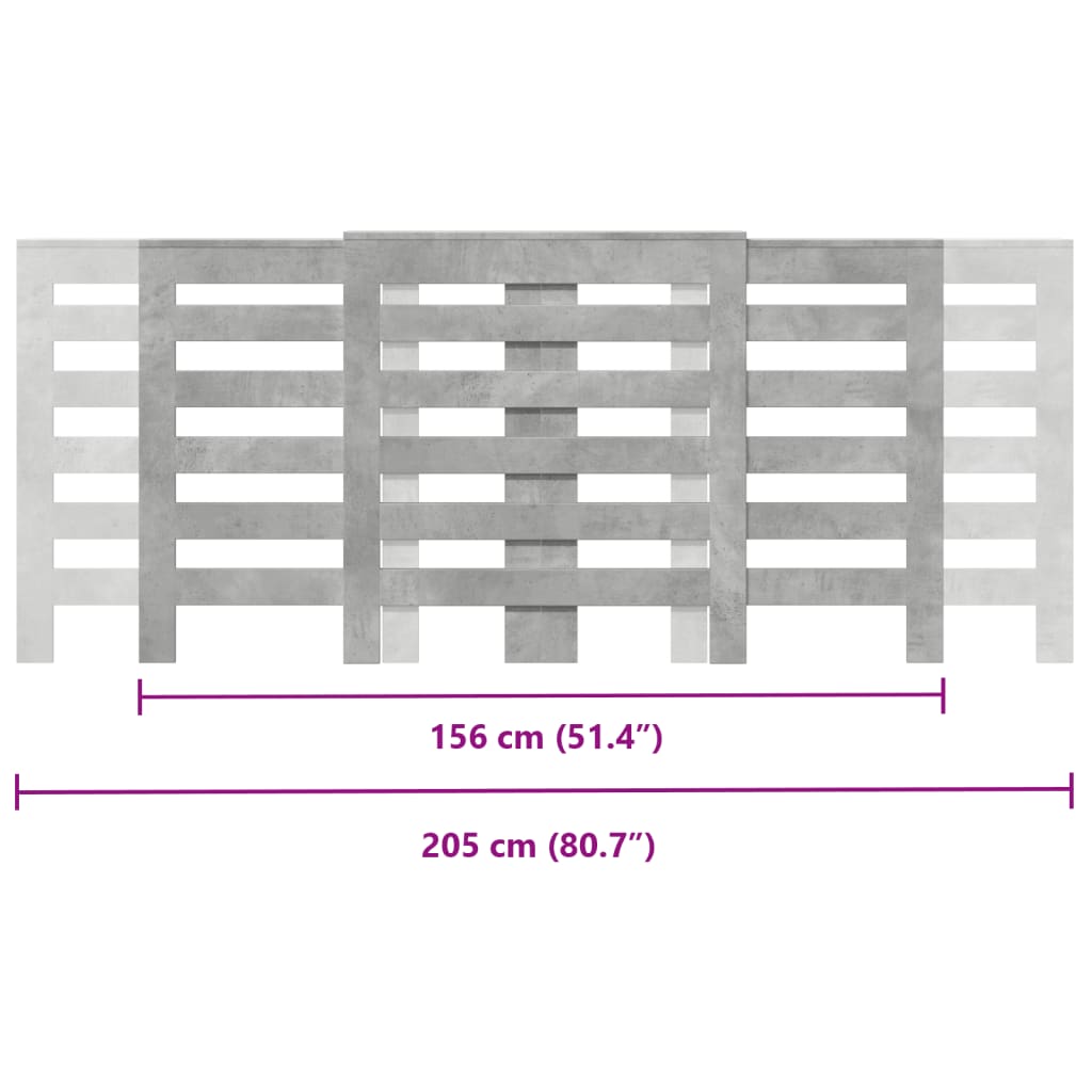 vidaXL Cubierta de radiador madera gris hormigón 205x21,5x83,5 cm