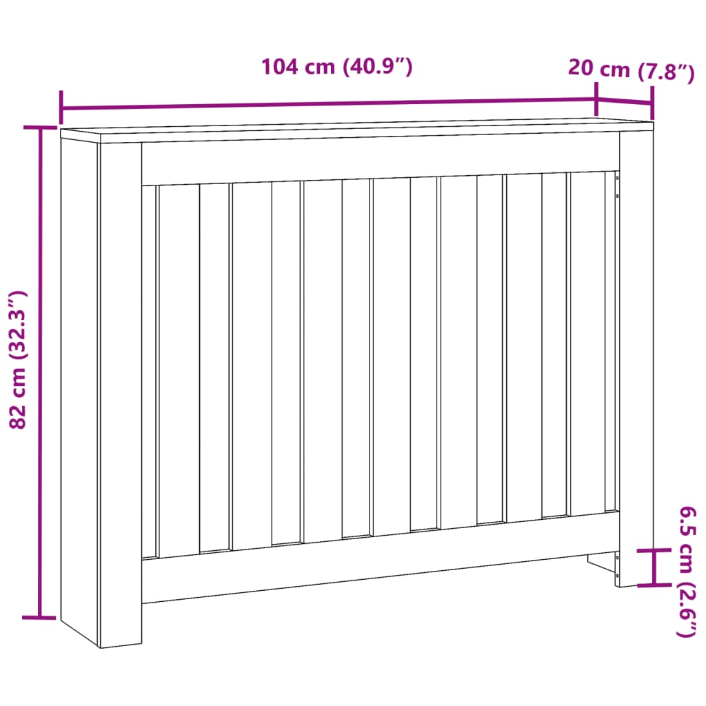 vidaXL Cubierta de radiador madera de ingeniería negro 104x20x82 cm